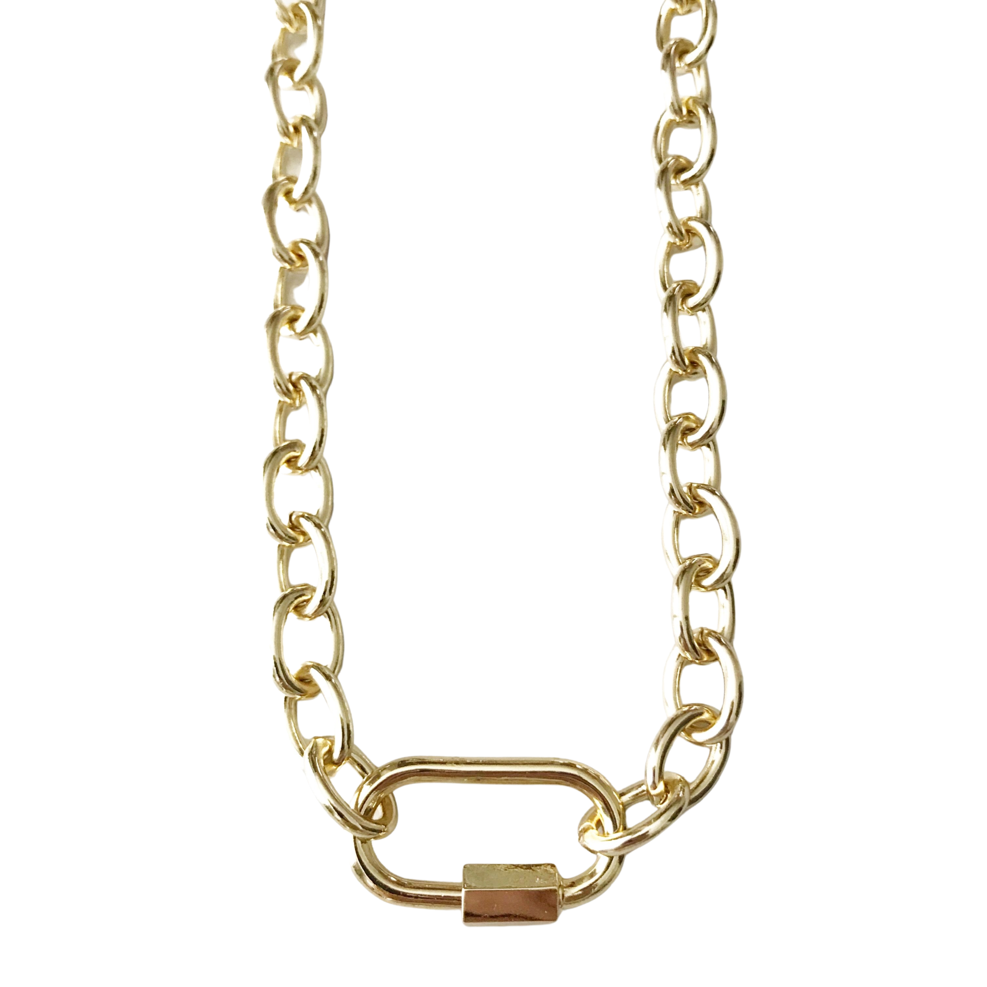 Gold Carabiner Necklace Chunky Gold Necklace Double Chain Gold Necklace  Gold Pave Carabiner Necklace Gold Link Chain Necklace Chunky Chain 